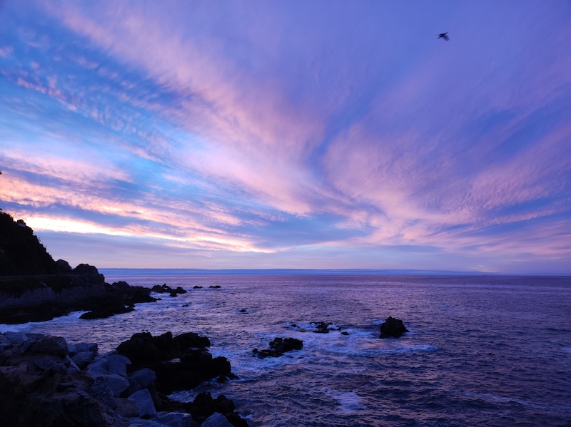 Atardecer rosado sobre el Pacífico en Concón